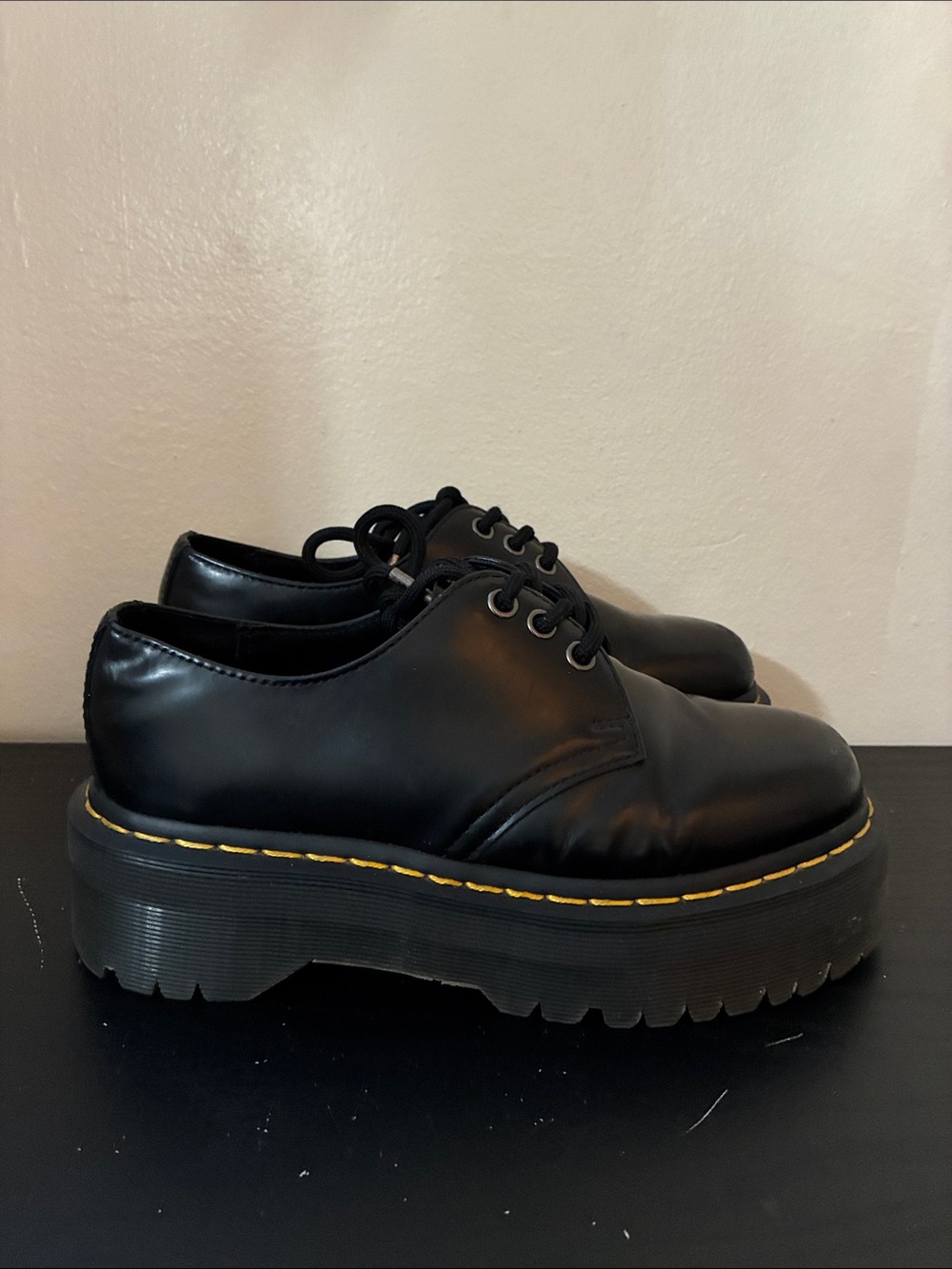 Dr. Martens 1461 Quad Black Smooth Leather Platform Shoes size 5M 6L